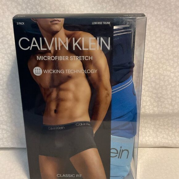Calvin Klein Large 3Pack Asst Blue Classic Fit Microfiber Stretch LOW RISE Trunk - Picture 1 of 4
